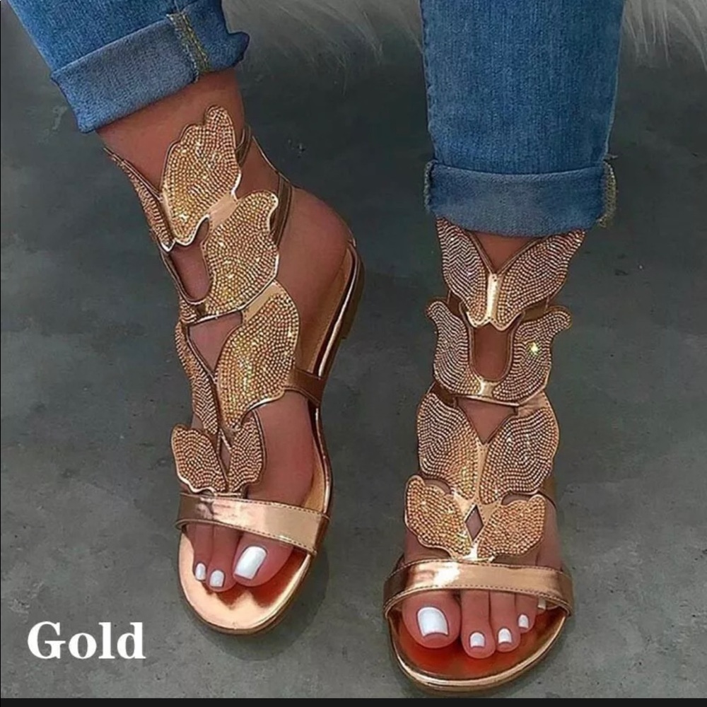 Butterfly Rhinestone Diamond Flat Glitter Sandals